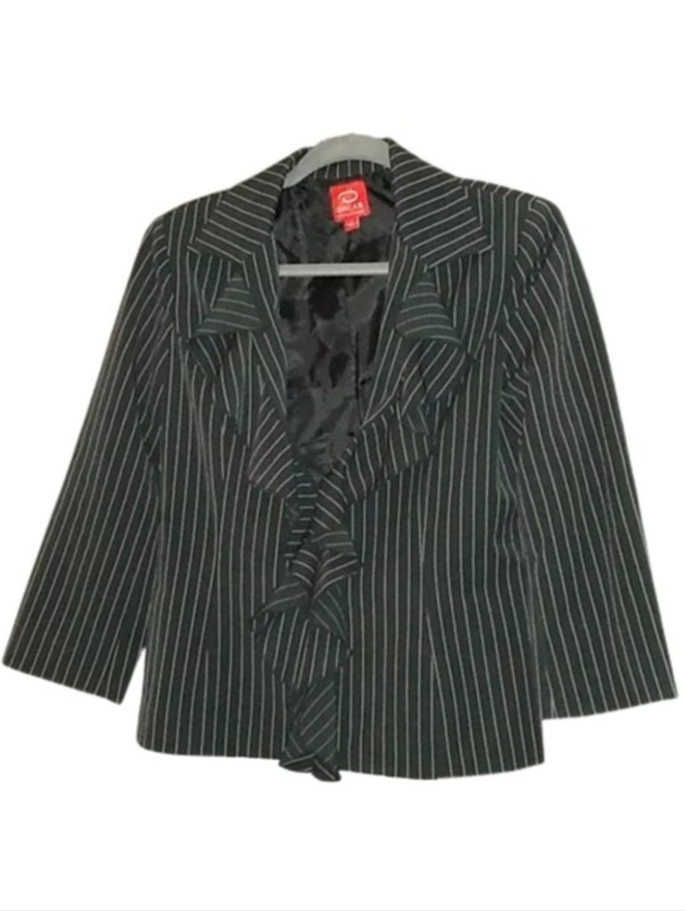 Vintage Oscar de la Renta Black Pinstriped Jacket 90s Pinstripe Ruffle Blazer 6